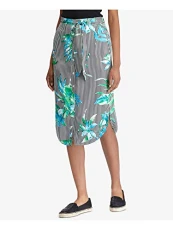 Womens Floral Print Twill Pencil Skirt B/W US 8