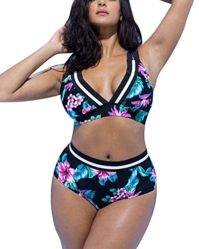 Women's Floral Print Two Piece Bikini Swimsuit Plus Size Push Up Padded Swimwear Bathing Suit Aspicture M