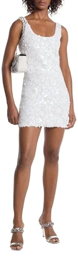 Women's Floral Sequin Tank Mini Dress Casual, White, XS