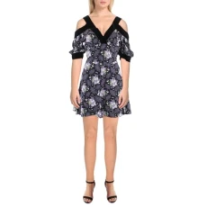 Womens Floral Short Mini Dress, Black, 1