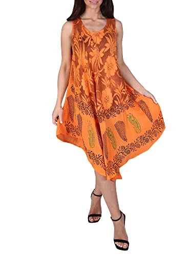 Women's Floral Sprayed Tie-Dye Print Umbrella Cut Sleeveless Dresses Round Neck Wide Straps Light