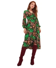 Women's Floral Tie Side Ballon Sleeve Maxi Wrap Dress, Multicoloured, 18