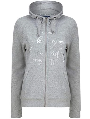 Women's Florence Zip Through Hooded Top - Light Grey Marl - M