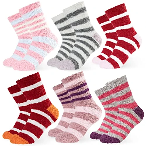 Womens Fluffy Calf Length Socks, Cosy Soft Loungewear Pack of 5 or 6 - Womens Gifts (Multi Random)