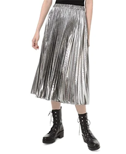 Womens Foil Pleated Pleated Skirt Silver-Tone - L