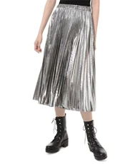 Womens Foil Pleated Pleated Skirt Silver-Tone - L