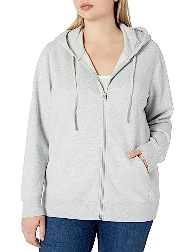 Women's French Terry Fleece Full-Zip Hoodie (Available in Plus Size), Light Grey Heather, XL Plus