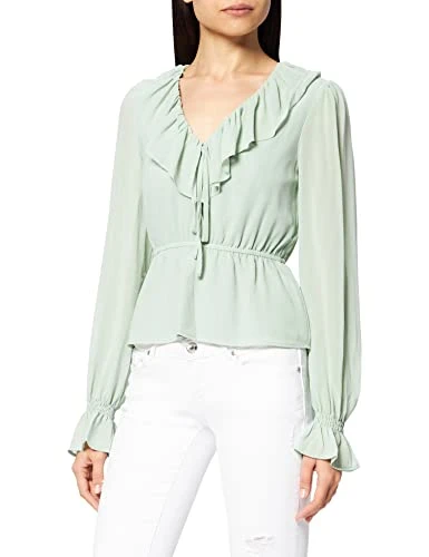 Women's Frill V-Neck Chiffon Blouse, Largeight Green, 20 UK