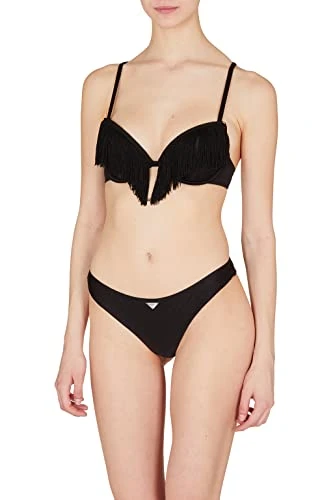 Women's Fringes Lycra Sculpture and Brazilian Bikini Set, Black, XS