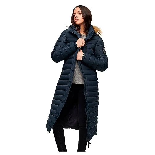 Women's Fuji Hooded Longline Puffer Jacket, Nordic Chrome Navy, 12