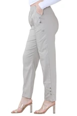 Women's Full Length Cherry Berry Trousers - Ladies Italian Plain Casual Stretchy Elasticated Waist Summer Pants Plus Size Stone 16
