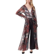 Womens Gaia Chiffon Metallic Kimono, Autumn Memories/Russet Brown, Large Womens Gaia Chiffon Metallic Kimono, Autumn Memories/Russet Brown, Large
