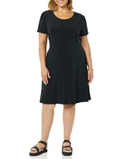 Women's Gathered Short-Sleeved Crew Neck Shift Dress (Available in Plus Size), Black, M Women's Gathered Short-Sleeved Crew Neck Shift Dress (Available in Plus Size), Black, M