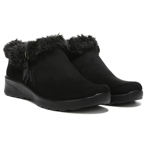 Womens Genuine Faux Shearling Padded insole Booties, Black, 7.5 Wide