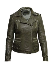 Womens Genuine Leather Biker Jacket Fitted Vintage Rock (Large)