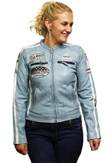 Womens Genuine Sheepskin Leather Biker Jacket (2X-Large) Sky Blue