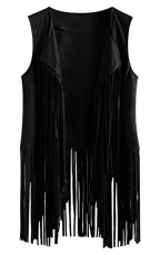 Women's Gilet Fringe Vest Tassel Waistcoat Open Front Cardigans Faux Suede Sleeveless Jacket Coat Re