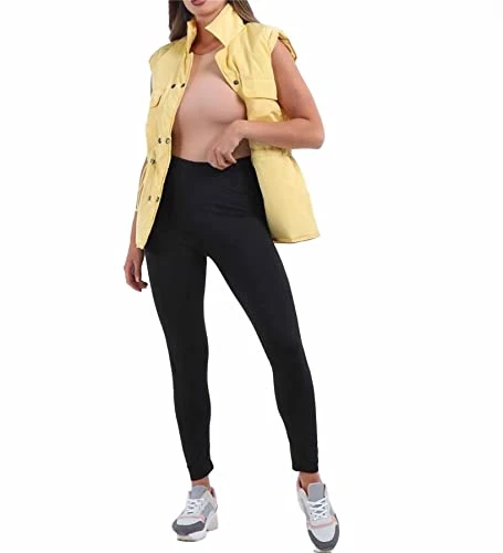 Women's gilets Puffer Quilted Ladies Sleeveless Coat Mid Drawstring Waist Jackets Women UK High Collar Lightweight Body Warmer Puffer Coat Cosy Front Pockets Pastel Yellow L/XL