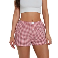 Womens Gingham Y2K Boxers Shorts Low Rise Loose Fit Pyjamas Shorts Micro Lounge Bottoms Sleepwear Shorts (Gingham Red, M)