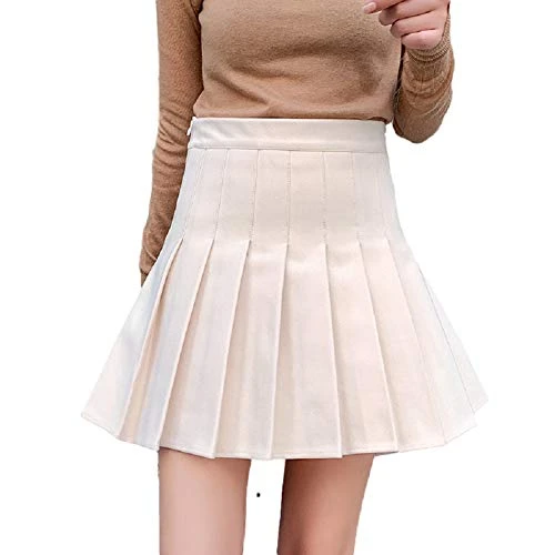 Women's Girl Winter Woolen Pleated Dennis Skirt High Waist A-Line School Uniform Skater Skirt (UK 12