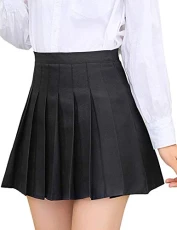 Womens Girls Pleated Dennis Skirt High Waist A-Line School Uniform Skater Skirt (UK 14, Black)