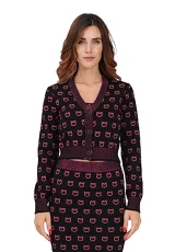 Women's Glorioso Giacca Punto Stoffa Scuba Con Bottone Metallo Cardigan Sweater, Zw1_Nero/Fuxia, XS Women's Glorioso Giacca Punto Stoffa Scuba Con Bottone Metallo Cardigan Sweater, Zw1_Nero/Fuxia, XS
