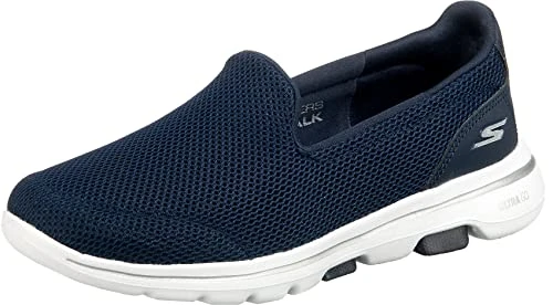 Women's GO Walk 5 Slip On Trainers, Navy Textile White, 6 UK