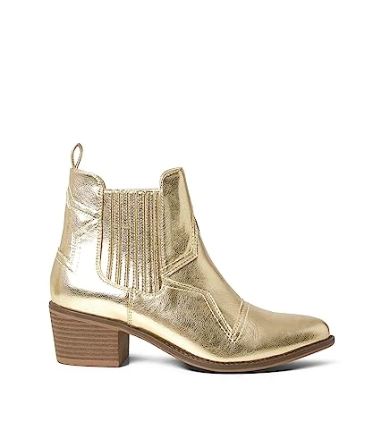 Women's Gold Metallic Western Ankle Boots, 3 UK