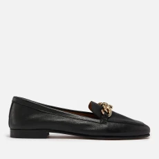 Womens Goldsmith Chain-Embellished Leather Loafers - Black