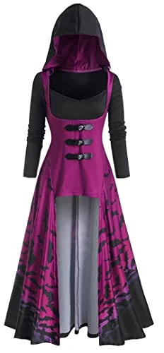 Womens Goth Asymmetrical Cardigan Dress Long Sleeve Hooded Longline Sweater Dreawstring High Low Cloak Dresses Vintage Wrap Patchwork Party Dress Pullover