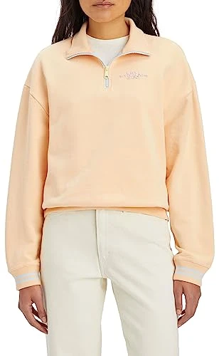 Women's Graphic Rue 1/4 Zip Crewneck Sweater, Crew Boxy Logo Almond Cream, XXS