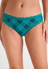 Womens Green Check Print Brazilian Brief