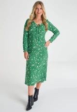 Womens Green Floral Print Midi Dress