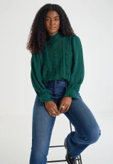 Womens Green Lace Detail Insert Blouse Womens Green Lace Detail Insert Blouse