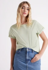 Womens Green Roll Sleeve Top