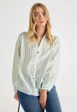 Womens Green Stripe Long Sleeve Shirt