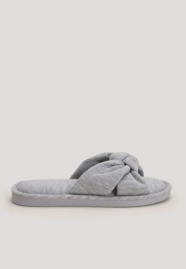 Womens Grey Marl Knotted Slider Slippers