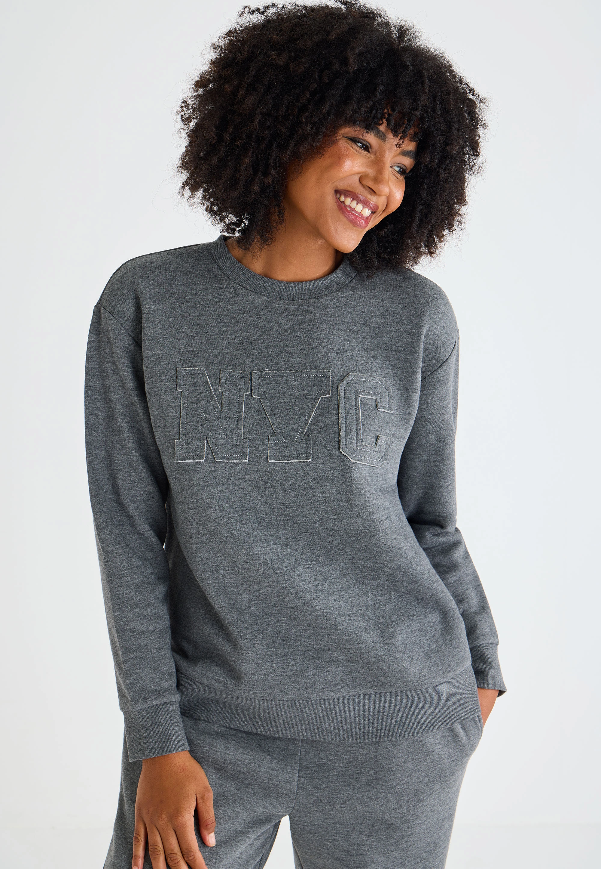 Womens Grey NYC Distressed Sweatshirt