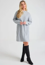 Womens Grey Ribbed Jumper Dress Womens Grey Ribbed Jumper Dress