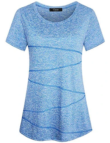 Womens Gym Tops Short Sleeve Yoga T Shirt for Women Running Athletic Clothes Wear Casual Tunic Workout Top Blue