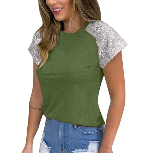 Womens Gym Tops Womens V Neck Tops Short Sleeve T-Shirt Summer Floral Printed Tunic Blouse Shirts Cut Out Casual Cold Shoulder Tops Pink Tops for Women UK Going Out Tees (Green, XL)