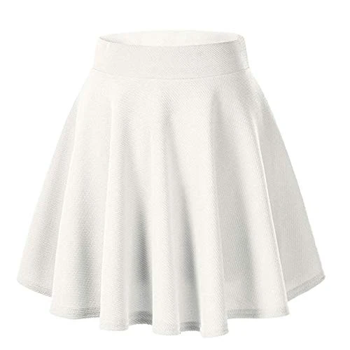 Women's Half Bodies Skirt Solid Color Casual Skirt Summer Beach Casual Skirt Slim Short Mini Skirt Pleated A-Line Swing Skirt Elastic Waist Stretchy Extender Tunic Skirt(B White,XL)