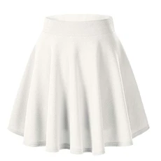 Women's Half Bodies Skirt Solid Color Casual Skirt Summer Beach Casual Skirt Slim Short Mini Skirt Pleated A-Line Swing Skirt Elastic Waist Stretchy Extender Tunic Skirt(B White,XL)