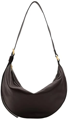 Women's Half Moon Shoulder Bag, Bitter Brown, M