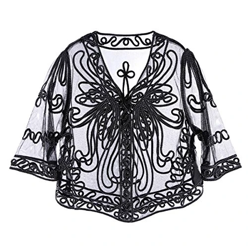 Womens Half Sleeves V Neck Sheer Floral Lace Embroidery Shrug Fashion Cover Up Open Front Cardigan W