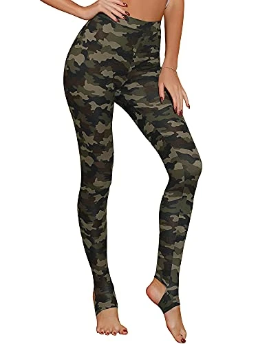 Women's Halloween Costume Leggings Printed High Waist Elastic Waistband Yoga Stirrup Pants Grey-Camouflage L