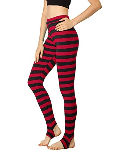 Women's Halloween Costume Leggings Printed High Waist Elastic Waistband Yoga Stirrup Pants Red Black-Stripe L