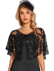 Women's Halloween Costume Sequin Beaded Shawl Wraps Evening Cape Bridal Cover Up Black M Women's Halloween Costume Sequin Beaded Shawl Wraps Evening Cape Bridal Cover Up Black M