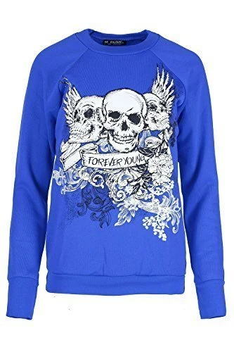 Womens Halloween Jumper 3 Skull Forever Young Fleece Sweatshirt Top Plus Size (UK 16/18) Royal Blue