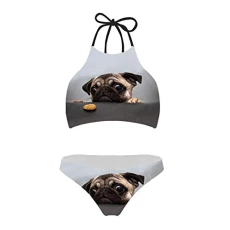 Womens Halter Padding Bikini Set Pug Dog Teen Girls Two Piece Swimwear Bathing Suit Womens Halter Padding Bikini Set Pug Dog Teen Girls Two Piece Swimwear Bathing Suit